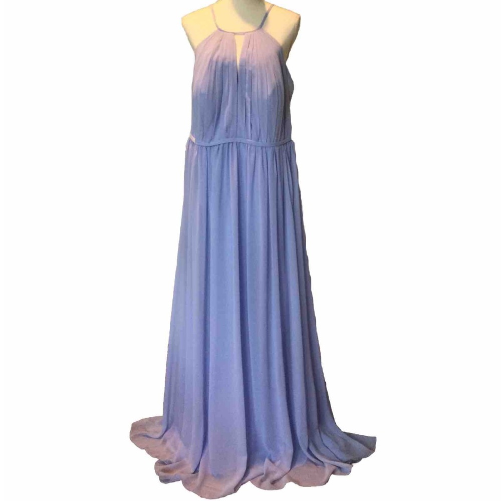 Azazie - Light Blue/Purple Long Halter Chiffon Dress, Size A20